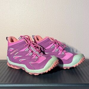Kids Merrell Pink and Purple hiking shoes